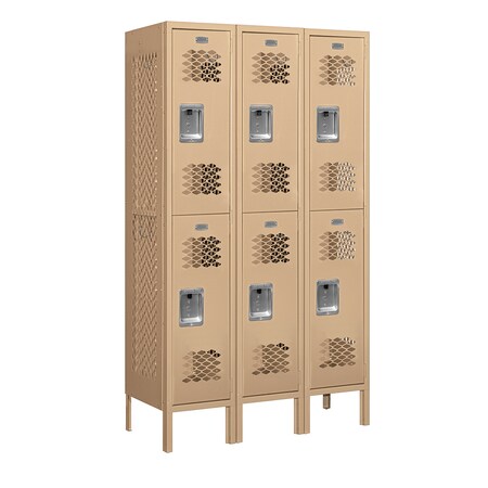 Salsbury Industries 2 Tier Vented Locker, 36"Wx66"Hx15"D, 6 Door, Tan, Assembled 72355TN-A